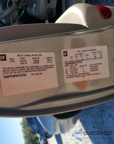 2002 Buick Lesabre Custom z USA, uszkodzony, nr VIN 1G4HP54K624167025